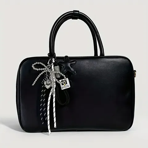 Ciondolo per Borsa con Fiocco di Perline Cuore Stella Y2K Carino Portachiavi in Pelle PU Accessorio Decorativo per Borsetta