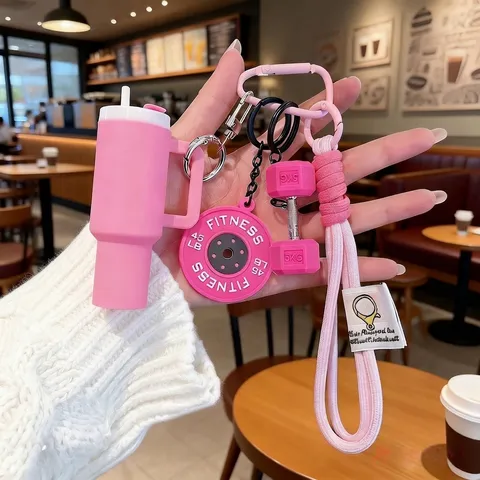 Portachiavi Fitness Stile Ins Lega di Zinco Manubrio Mini Bottiglia d'Acqua Charm per Borsa Per Zaino Palestra Borsa Accessori Regalo