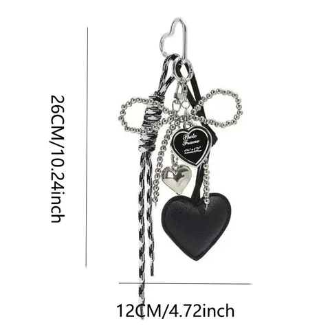 Portachiavi con Fiocco e Perline a Cuore DIY Ciondolo Borsa Chiave Auto Plastica e Resina Accessori Moda per Donna Regalo Quotidiano