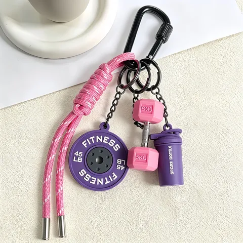 Portachiavi con Manubrio da Fitness e Ciondolo per Borsa in Silicone Metallo Sport Palestra Ciondolo Stile Ins Portachiavi per Donna Uomo Accessori