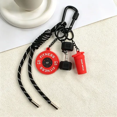 Portachiavi con Manubrio da Fitness e Ciondolo per Borsa in Silicone Metallo Sport Palestra Ciondolo Stile Ins Portachiavi per Donna Uomo Accessori