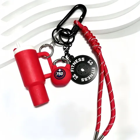 Mini Fitness Gym Porte-Clés Breloque de Sac Alliage Bouteille d'Eau Haltère Kettlebell Pendentif Accessoires