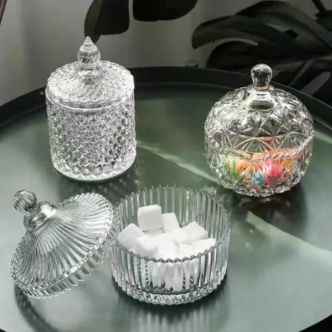 Ciotola Smagnetizzante In Vetro Di Cristallo Contenitore Trasparente Con Coperchio Modello Geometrico Decorazione Casa Cucina