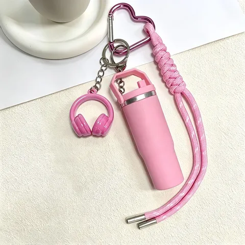 Ins Stijl Plastic Hars Waterfles En Oortelefoon Hanger Sleutelhanger Tas Hangend Ornament Vrouwen Sleutelhanger Cadeau