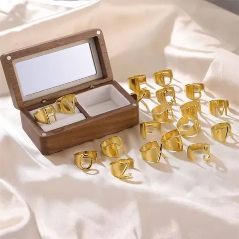 Minimalistischer Edelstahl Geometrischer Buchstaben Offener Ring Für Damen Personalisierte Initial Einstellbar Mode Schmuck