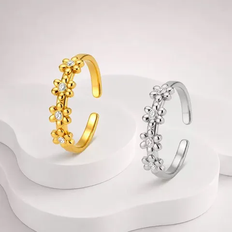 304 Edelstahl Strass Offener Ring Koreanisch INS Mode Verstellbar 18K Vergoldet Herz Kleeblatt Blumenring Für Damen Schmuck