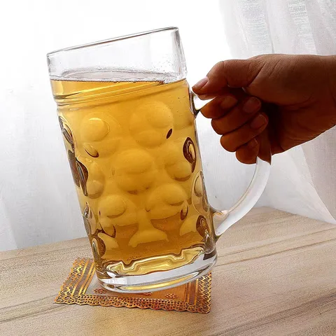 Große Kapazität Glas Bierkrug Verdickter Schwerer Bierkrug Mit Griff Punktiert Geprägter Transparenter Trinkglasbecher