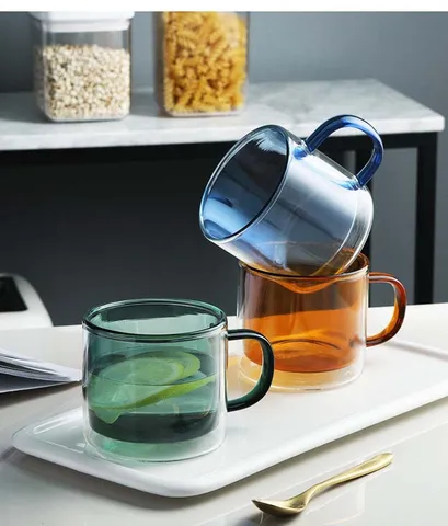 Tasse en Verre à Double Paroi Résistante à la Chaleur Tasse à Café en Verre Borosilicate Avec Poignée Tasse à Thé Lait Colorée Pour Bureau Maison