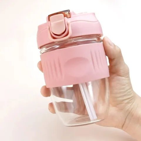 Bicchiere da Caffè in Vetro Resistente al Calore Portatile Con Cannuccia e Custodia in Silicone Tazza d'Acqua da Viaggio a Doppio Uso per la Casa