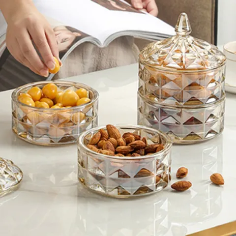 Bocal à Bonbons en Verre Récipient de Stockage avec Couvercle Design Géométrique Gaufré pour Cuisine Salon