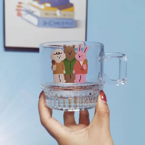 Tazza in Vetro con Animale dei Cartoni Animati Stile Ins Decalcomania ad Alta Temperatura Tazza da Caffè Latte Acqua