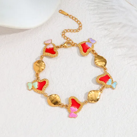 Franse Zoete Stijl Emaille Vlinder Hart Armband Voor Vrouwen 18K Verguld Roestvrij Staal Verstelbare Meisjes Sieraden Armband Cadeau
