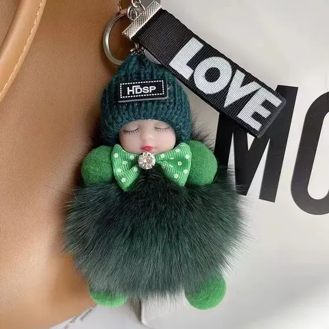Cute Fluffy Plush Sleep Baby Doll Keychain Bag Pendant Car Key Ring Cartoon Toy