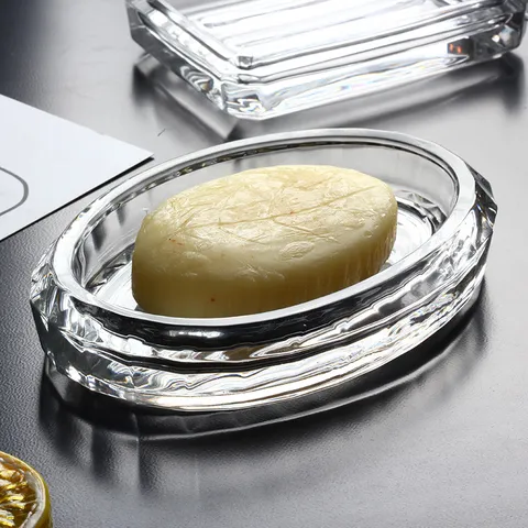 Creative Clear Glass Soap Dish For Bathroom Hotel Thickened Rectangular Oval Soap Holder Nordic Minimalist Bathroom Storage Dish