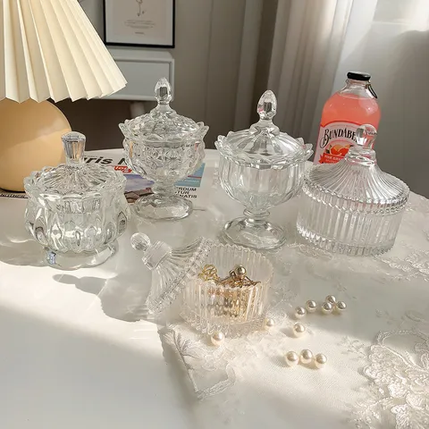 Europees Transparant Glas Opbergpot Reliëf Sieradendoos Desktop Diverse Organizer Voor Ketting Ring Oorbellen Huisdecoratie