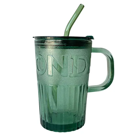 Ins Style Coloré Résistant à la Chaleur Tasse en Verre Avec Poignée Couvercle Et Paille Bureau Créatif Café Lait Jus Tasse à Boire
