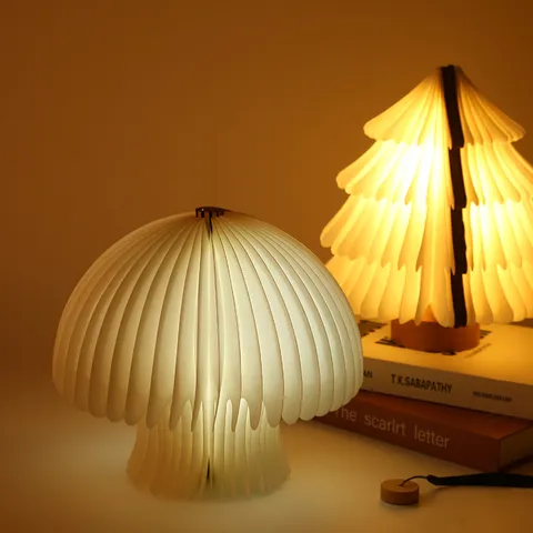 Creatieve Opvouwbare Paddenstoel Boek Lamp LED Sfeer Nachtlampje Houten Papier Bureaulamp Bedtijd Decoratief Cadeau Verlichting