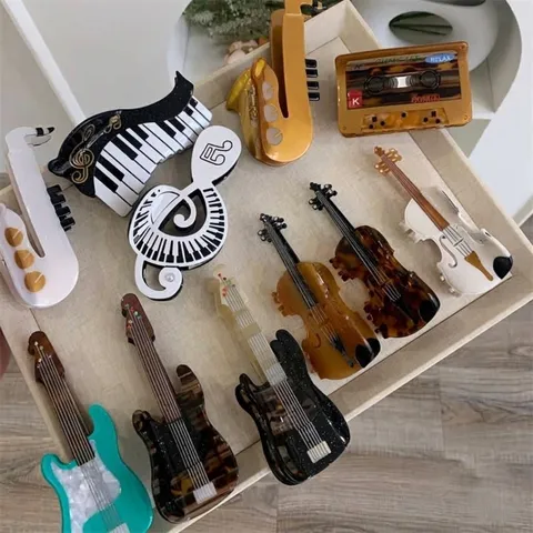 Acetat Musikinstrument Haarkralle Klavier Violine Saxophon Gitarre Geformte Shark Clip Kreative Haarschmuck Für Damen