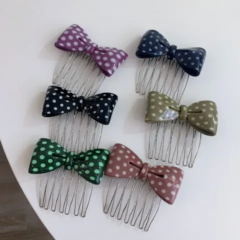Korean Style Macaron Polka Dot Acetate Bow Hair Comb Sweet Elegant Hair Clip Side Clamp For Women Girls Hair Accessories