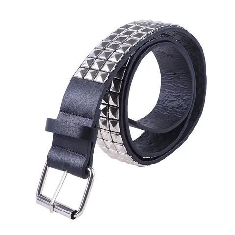 Cintura in Pelle PU Punk con 3 File di Borchie a Piramide Quadrata per Uomo Donna Stile Rock Street Nightclub Fibbia Quadrata Decorativa