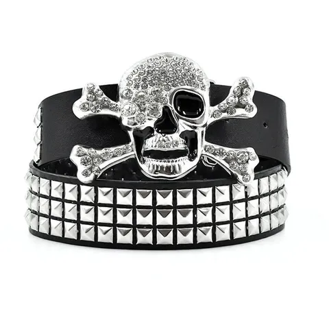 Cintura in Pelle PU Punk Rivetto Teschio per Donna Cintura in Vita Gotica Intarsiata di Strass Stile Hip Hop Strada