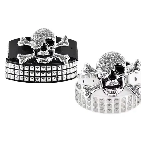 Cintura in Pelle PU Punk Rivetto Teschio per Donna Cintura in Vita Gotica Intarsiata di Strass Stile Hip Hop Strada