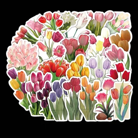 Pegatinas de Flores de Tulipán Lindo Dibujo Animado Impermeable Graffiti Calcomanías para Niños DIY Cuaderno Decoración
