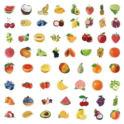 Juego Pegatinas Frutas Dibujos Animados No Repetitivas Decorativas Impermeables Para Botella Agua Portátil Diario DIY Niños