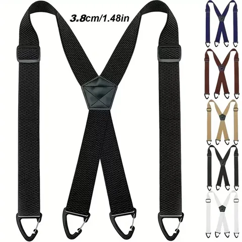 Bretelle Elastiche da Esterno per Uomo Resistenti X-Back Tessuto a Grano di Mais Bretelle da Lavoro Con Clip a Triangolo in Metallo Regolabili