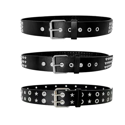 Cintura in Pelle PU Unisex Stile Punk Rock Cintura con Rivetti a Piramide in Metallo Cintura Casual per Jeans Accessori Moda