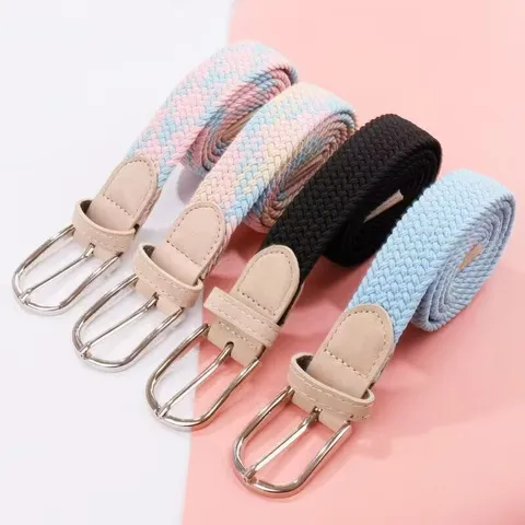 Cintura Elastica Tessuta da Donna Cintura in Tela Elastica Casual Con Fibbia ad Ardiglione in Lega Moda Quotidiana per Jeans