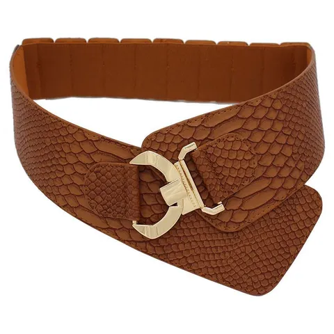 Donna Largo Ecopelle Elastico Cintura Stampa Serpente Elastico Fascia in Vita Decorativo Per Cappotto Piumino Accessori Moda