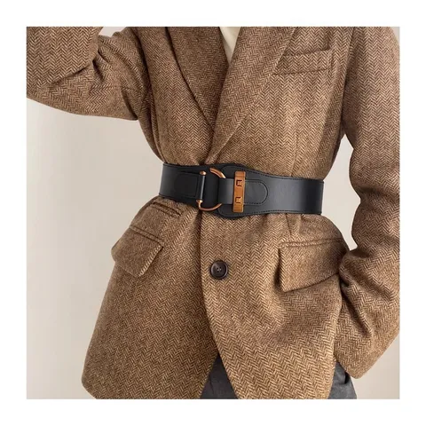 Cintura Elastica Larga da Donna in Pelle PU Verniciata Retro con Fibbia in Lega e Decorazioni a Sole Luna Stella Rivetti