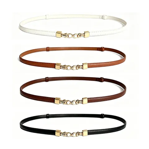 Donna Sottile Cintura in Pelle PU Elegante Perla Fibbia in Metallo Abito Cintura in Vita Versatile Gioiello Casual