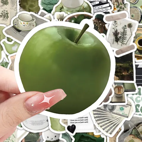 Pack de Stickers Vintage Esthétiques Verts Autocollants PVC Imperméables Petits Objets Pour Journal DIY Album Souvenir Boîte de Rangement Décor