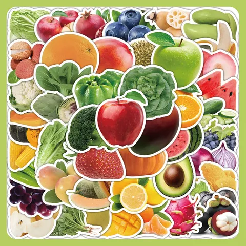 Pegatinas de Frutas y Verduras Calcomanías de PVC Impermeables Para Equipaje Portátil Cuaderno Decoración Creativa