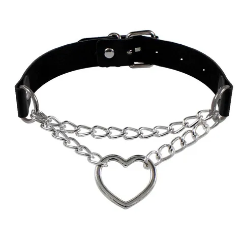 Punk PU Pelle Cuore Catena Girocollo Collana Pelle Artificiale Lega di Zinco Donna Moda Gioielli Collare