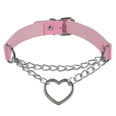 Punk PU Pelle Cuore Catena Girocollo Collana Pelle Artificiale Lega di Zinco Donna Moda Gioielli Collare