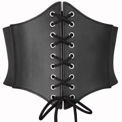 Cintura Corsetto in Finta Pelle da Donna Fascia in Vita Larga Allacciata Elastica Vintage Retro per Abiti