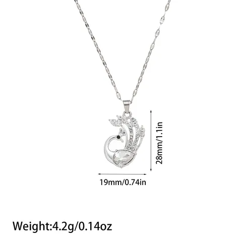 Titanium Steel Animal Pendant Necklace Pave Rhinestone Swan Bee Butterfly Peacock Fox Cat Jewelry For Women Gift