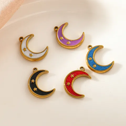 Edelstahl Halbmond Anhänger Emaille Gold Stern Charm Für Halskette Armband DIY Schmuckherstellung Zubehör