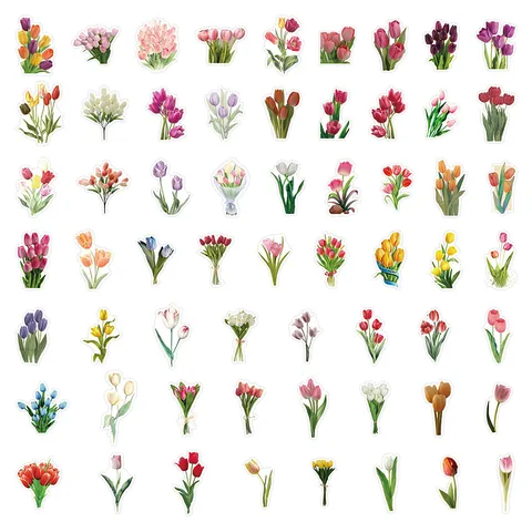 Pegatinas de Flores de Tulipán Lindo Dibujo Animado Impermeable Graffiti Calcomanías para Niños DIY Cuaderno Decoración