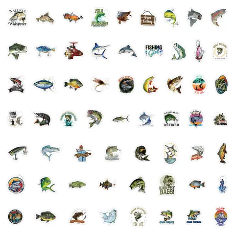 Pegatinas de Graffiti con Tema de Pesca Vintage Calcomanías de Vinilo PVC Impermeables para Portátil Botella Agua