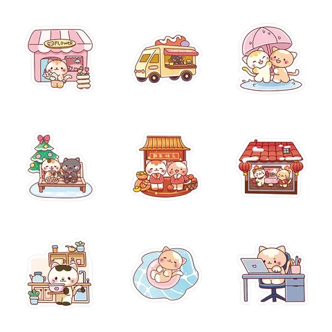Lindas Pegatinas de Gato de Dibujos Animados Estilo Ins Decorativas Impermeables de PVC para Scrapbook Cuaderno Papelería