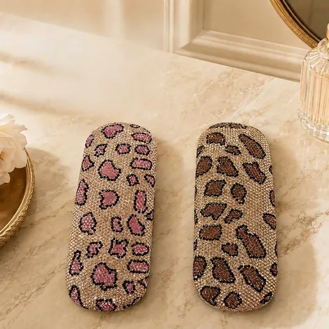 Elegantes Strass Leopard Muster Brillenetui Tragbare Hartschale Handgefertigte Brillen Aufbewahrungsbox Für Damen Mädchen Leichter Brillenschutz