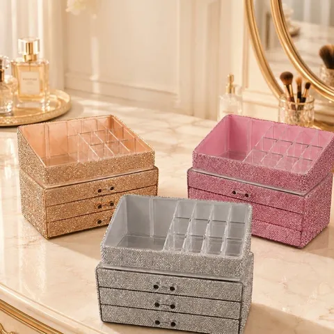 Luxurious Rhinestone Jewelry Box Acrylic Makeup Organizer Drawer Desktop Storage Case For Earrings Rings Necklace Bracelet