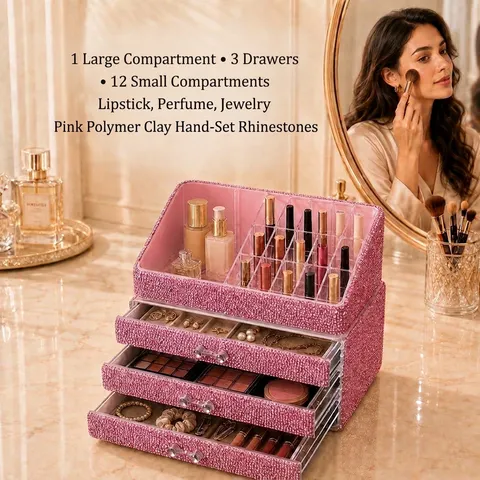Luxurious Rhinestone Jewelry Box Acrylic Makeup Organizer Drawer Desktop Storage Case For Earrings Rings Necklace Bracelet