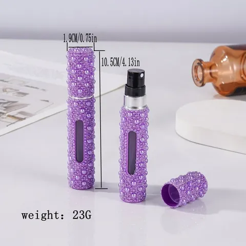 Portable Refillable Perfume Atomizer Bottle Glass Scent Pump Case Artificial Pearl Decorated Travel Cosmetic Dispenser
