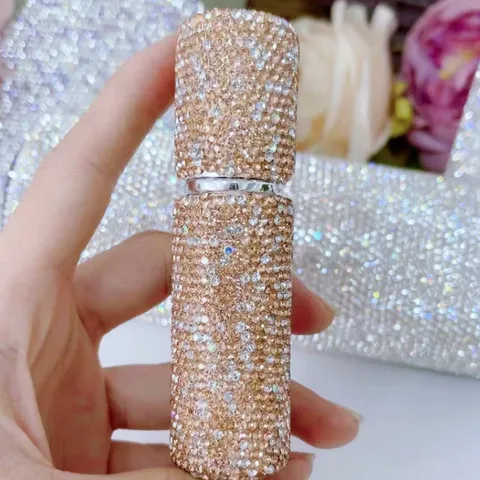 Botella Atomizadora de Perfume de Lujo con Diamantes de Imitación Portátil Mini Spray de Aluminio Botella Vacía para Viajes Mujer Recargable