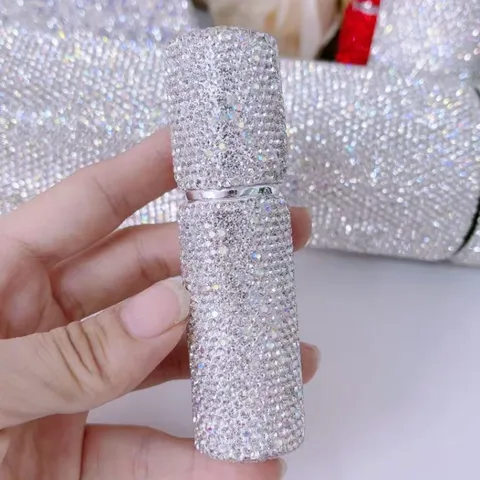 Botella Atomizadora de Perfume de Lujo con Diamantes de Imitación Portátil Mini Spray de Aluminio Botella Vacía para Viajes Mujer Recargable